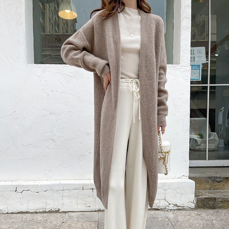 Women's Large Knit Cardigan with Open Design and Voluminous Sleeves