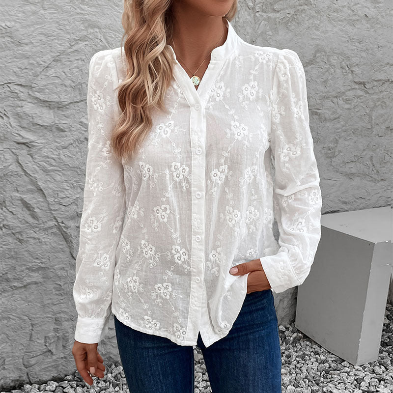 Women's Blouse with Elegant Floral Eyelet Pattern