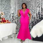 Women's Evening Dress with Shimmering Fringe and Deep V-Neck