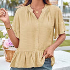 Women's Ruffled Peplum Blouse with Half Sleeves