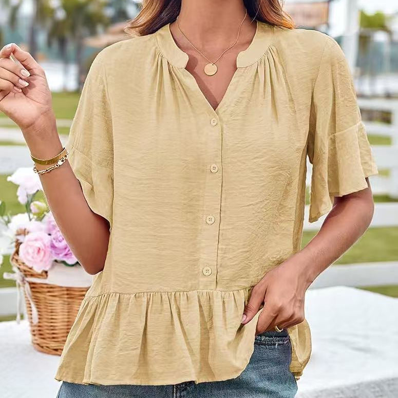 Women's Ruffled Peplum Blouse with Half Sleeves