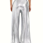 Women's Elegant Pleated Trousers with High-Gloss Finish