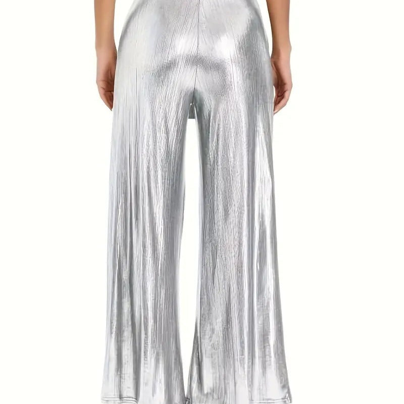 Women's Elegant Pleated Trousers with High-Gloss Finish
