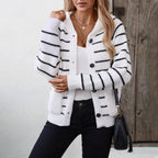 Women's Striped Cardigan with Hood and Pockets