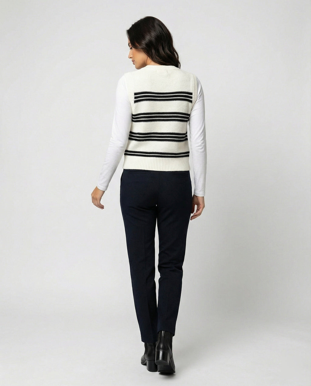 Women's Sleeveless Cardigan with Button Placket and Stripes