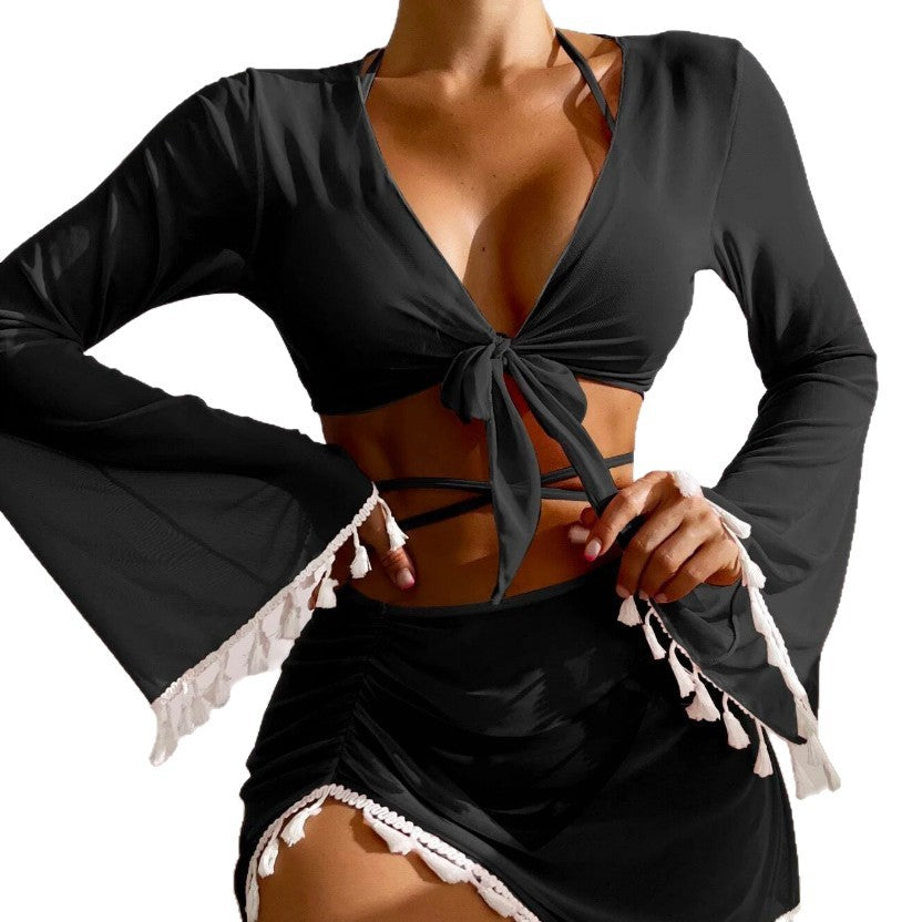 Women's Swim Top with Trendy Wrap Design and Long Sleeves