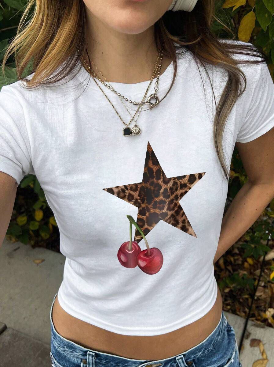 Women's Crop T-Shirt with Eye Motif and Tour Graphic