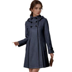Elegant Hooded Coat with Double-Breasted Buttons and Side Pockets