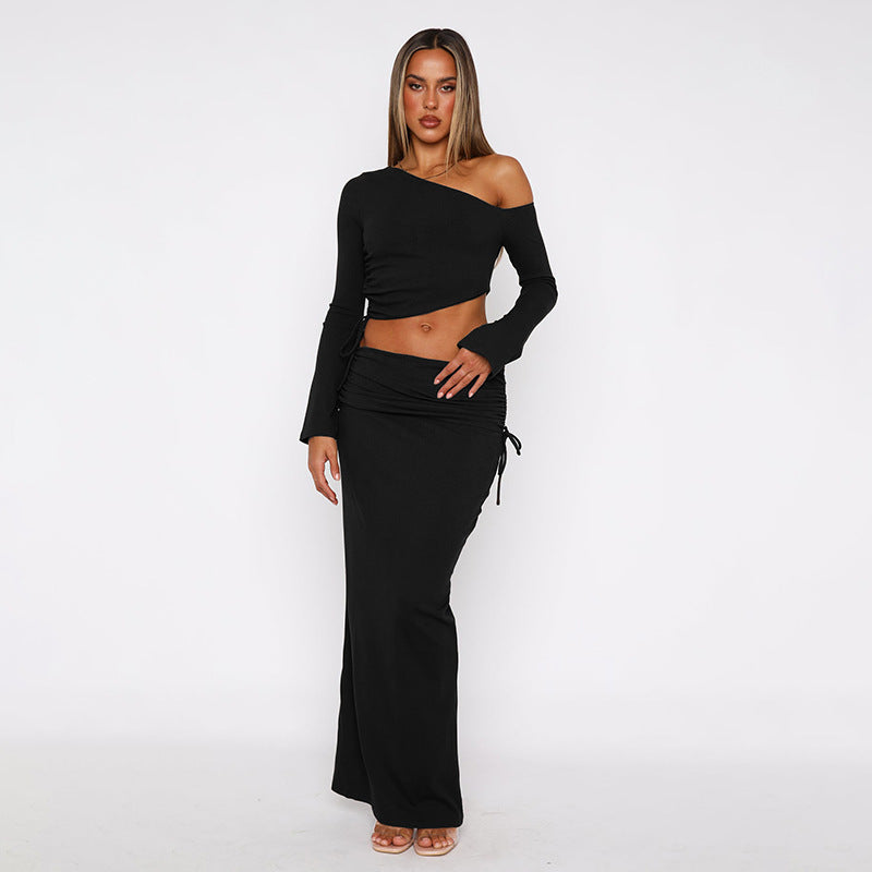 Elegant Twinset with Crop Top and Long Skirt