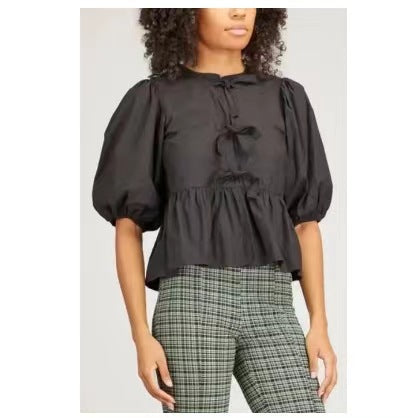 Leopard Print Short-Sleeve Blouse with Playful Ruffles