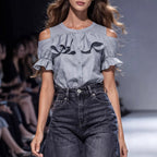 Women's Cold-Shoulder Blouse with Ruffle Details