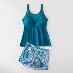 Women's Swimsuit with Flowy Top and Sporty Shorts