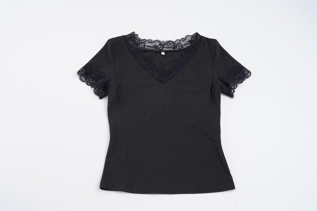 Women's Elegant Lace V-Neck Short-Sleeve T-Shirt