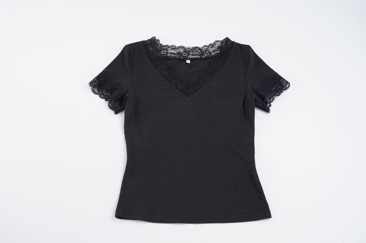 Women's Elegant Lace V-Neck Short-Sleeve T-Shirt