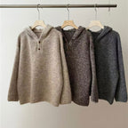 Women's Comfortable Knit Sweater with Button Placket and Hood