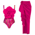 Women's Swimsuit with Floral Volume and Matching Wrap Skirt