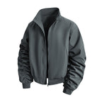 Women's Elegant Bomber Jacket with Textured Sleeves