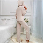 Women's Cozy Knit Set with Hood and Button Placket