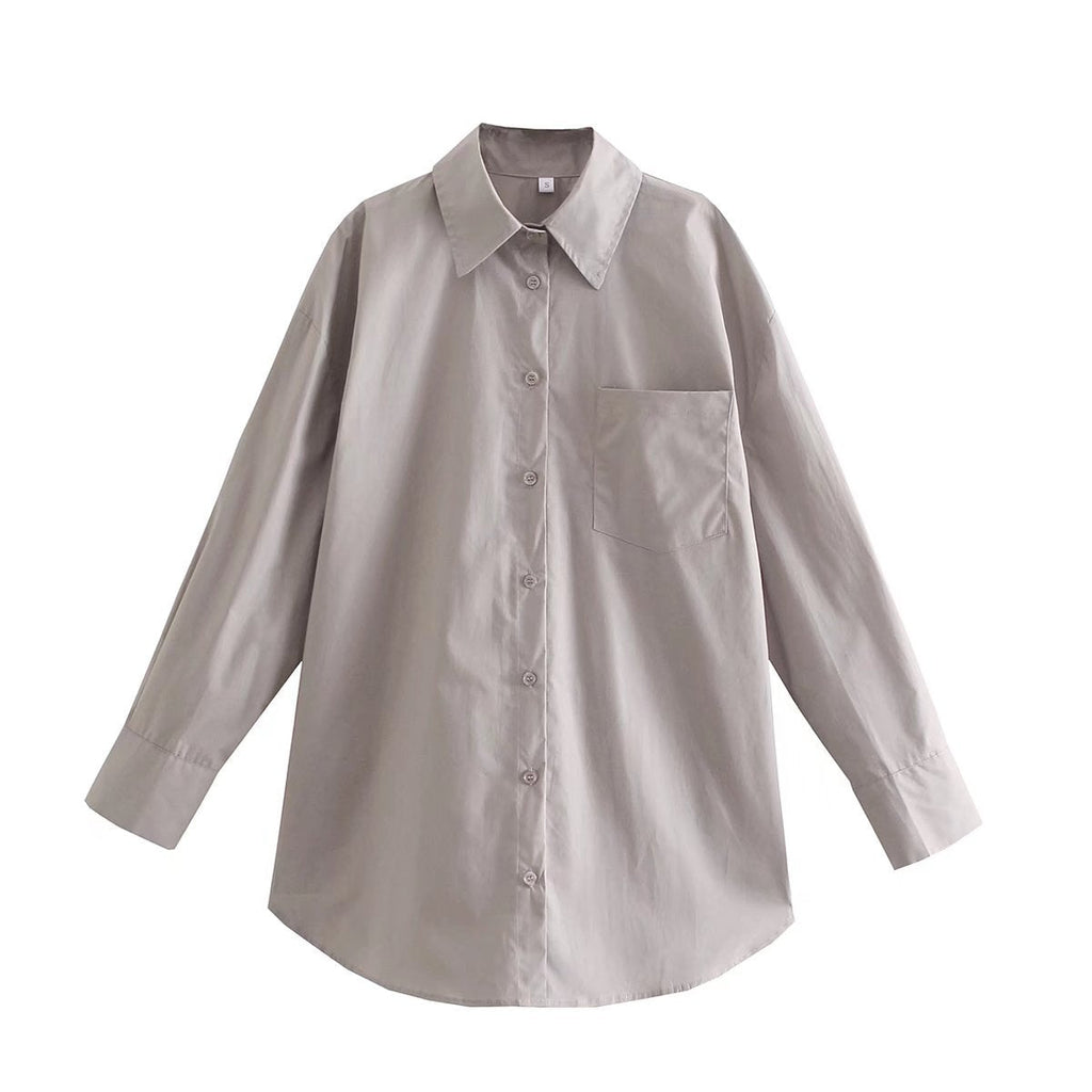 Women's Long-Sleeve Blouse with Elegant Cut and Cotton Fabric