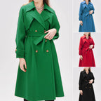 Women's Lined Trench Coat with Large Lapel and Waist Belt