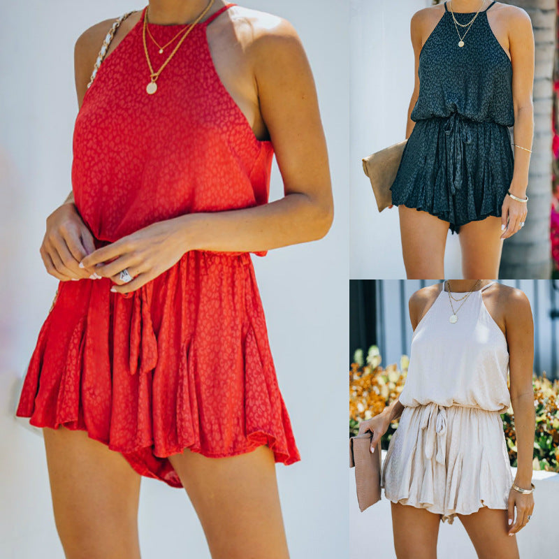 Women's Airy Jumpsuit with Playful Cut and Waist Drawstring