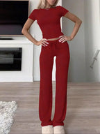 Women's Casual Lounge Set with Fitted Top and Comfortable Pants