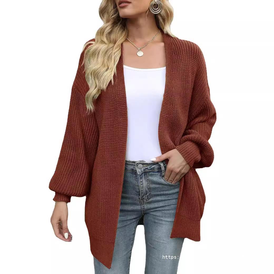 Women's Delicate Chunky Knit Cardigan with Iridescent Sleeves