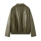 Women's Elegant Faux Leather Jacket with Practical Zipper Pockets