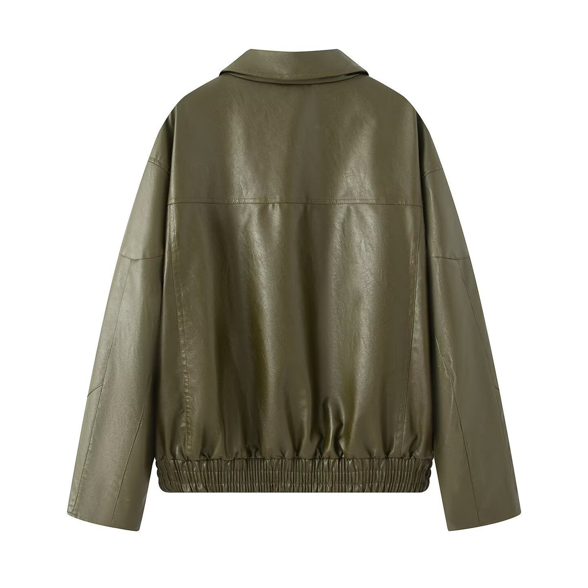 Women's Elegant Faux Leather Jacket with Practical Zipper Pockets
