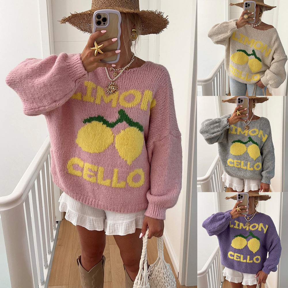 Women's Chunky Knit Cardigan with Cheerful Motif