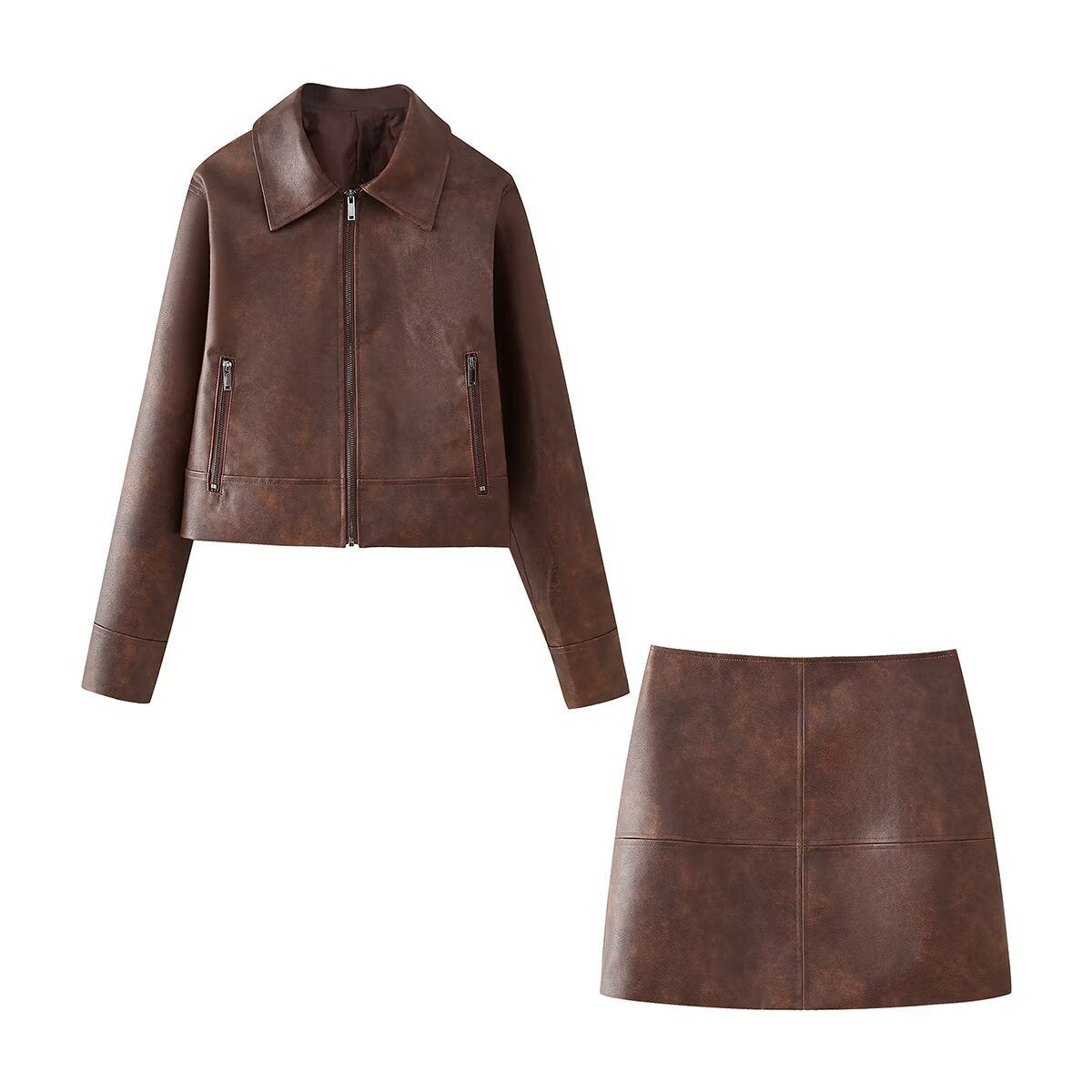 Women's Cropped Faux Leather Jacket with Stand-Up Collar