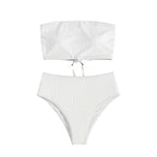 Women's High-Waisted Striped Bandeau Bikini