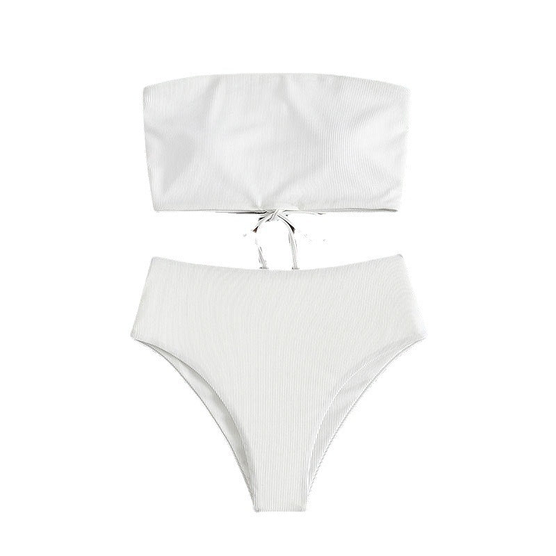 Women's High-Waisted Striped Bandeau Bikini