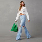 Women's High-Waist Flared Jeans with Distressing
