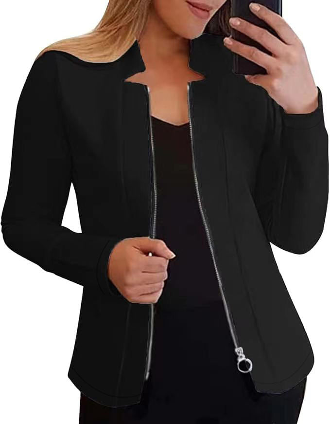 Women's Biker Jacket with Innovative Cut and Zipper Details