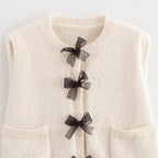 Women's Bouclé Jacket with Elegant Bows and Fringes