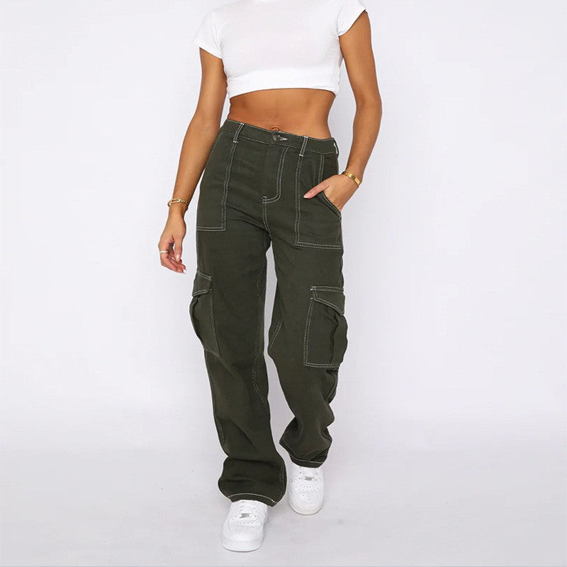 Women's High-Waisted Cargo Jeans with Straight Leg