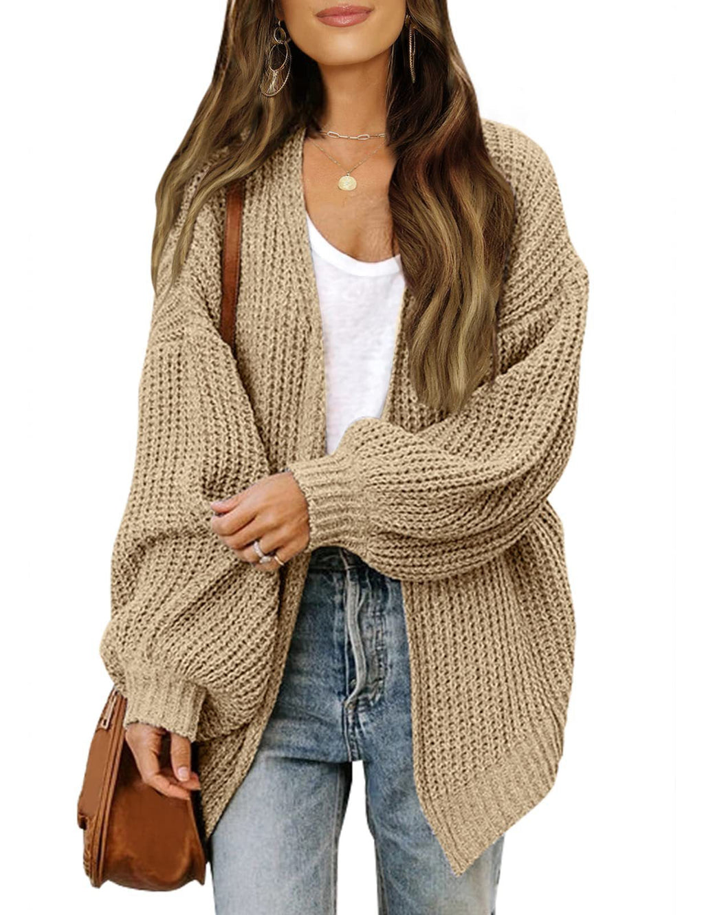 Women's Delicate Chunky Knit Cardigan with Iridescent Sleeves