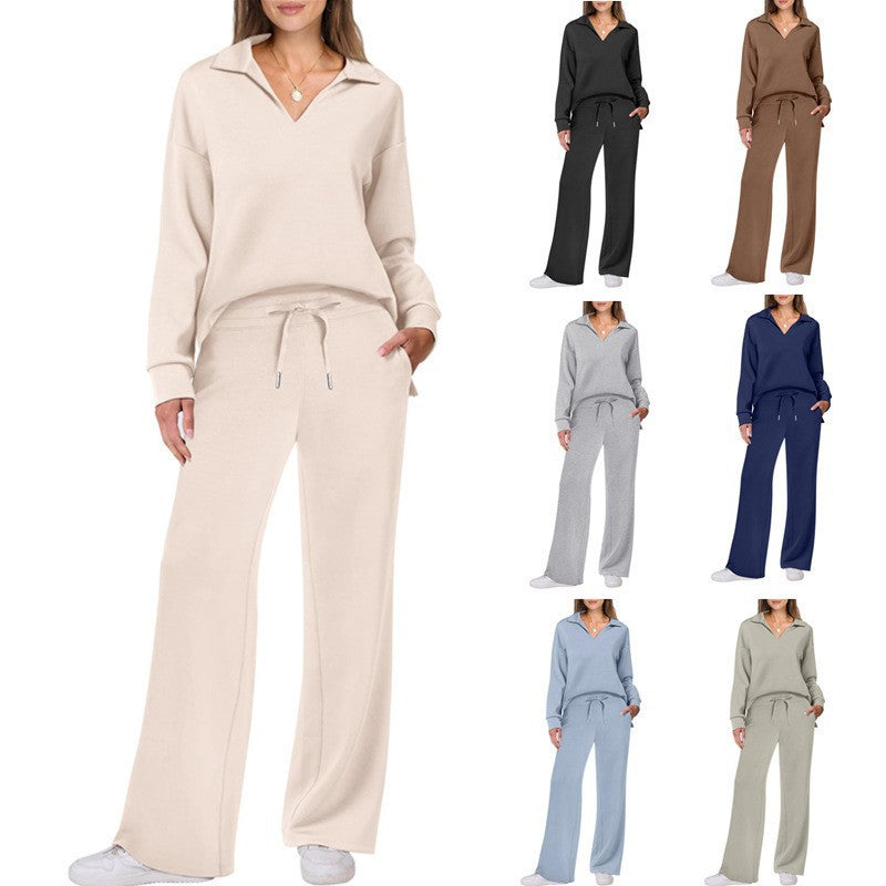 Women's Comfortable Leisure Suit with V-Neck and Loose Fit