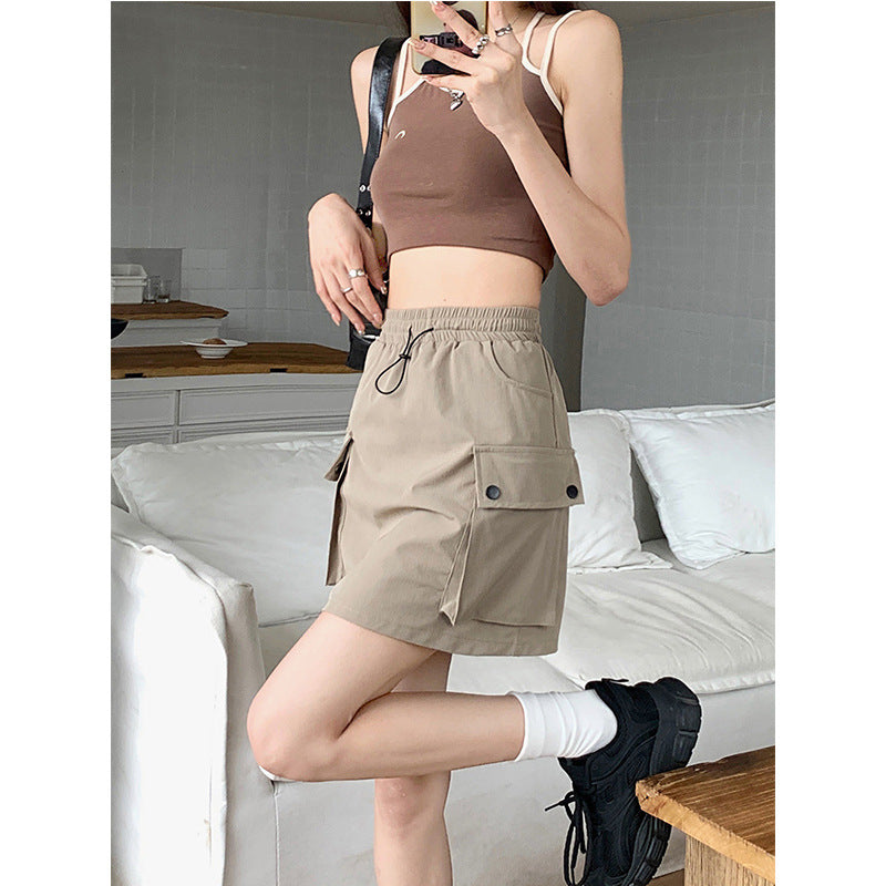Women's Cargo Skirt with Side Pockets and Elastic Waistband