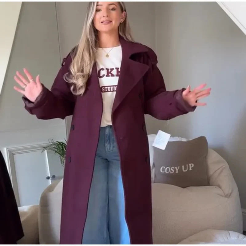 Women's Elegant Oversized Wool Jacket with Deep Lapel