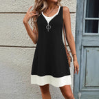 Women's Sleeveless Summer Dress with Zipper and Contrast Details