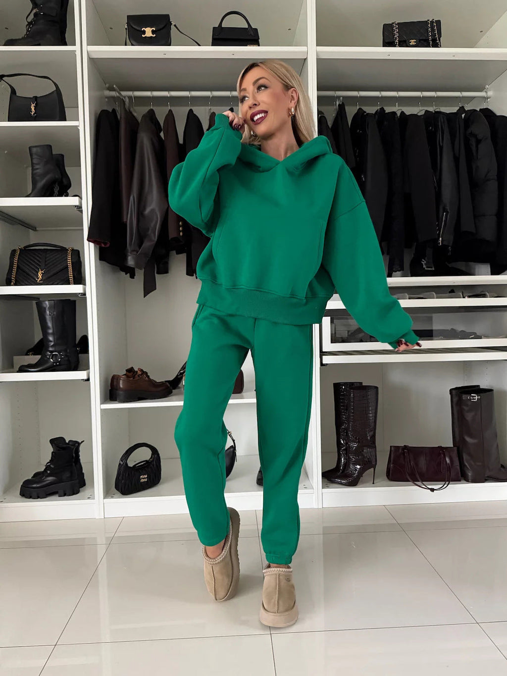 Women's Casual Fleece Loungewear Set with Hoodie and Joggers