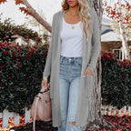 Women's Casual Open-Front Knit Coat with Pockets