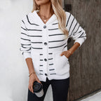 Women's Striped Cardigan with Hood and Pockets