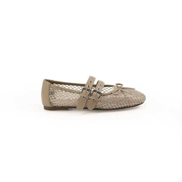 Women's Ballet Flats with Double Strap and Sparkling Look