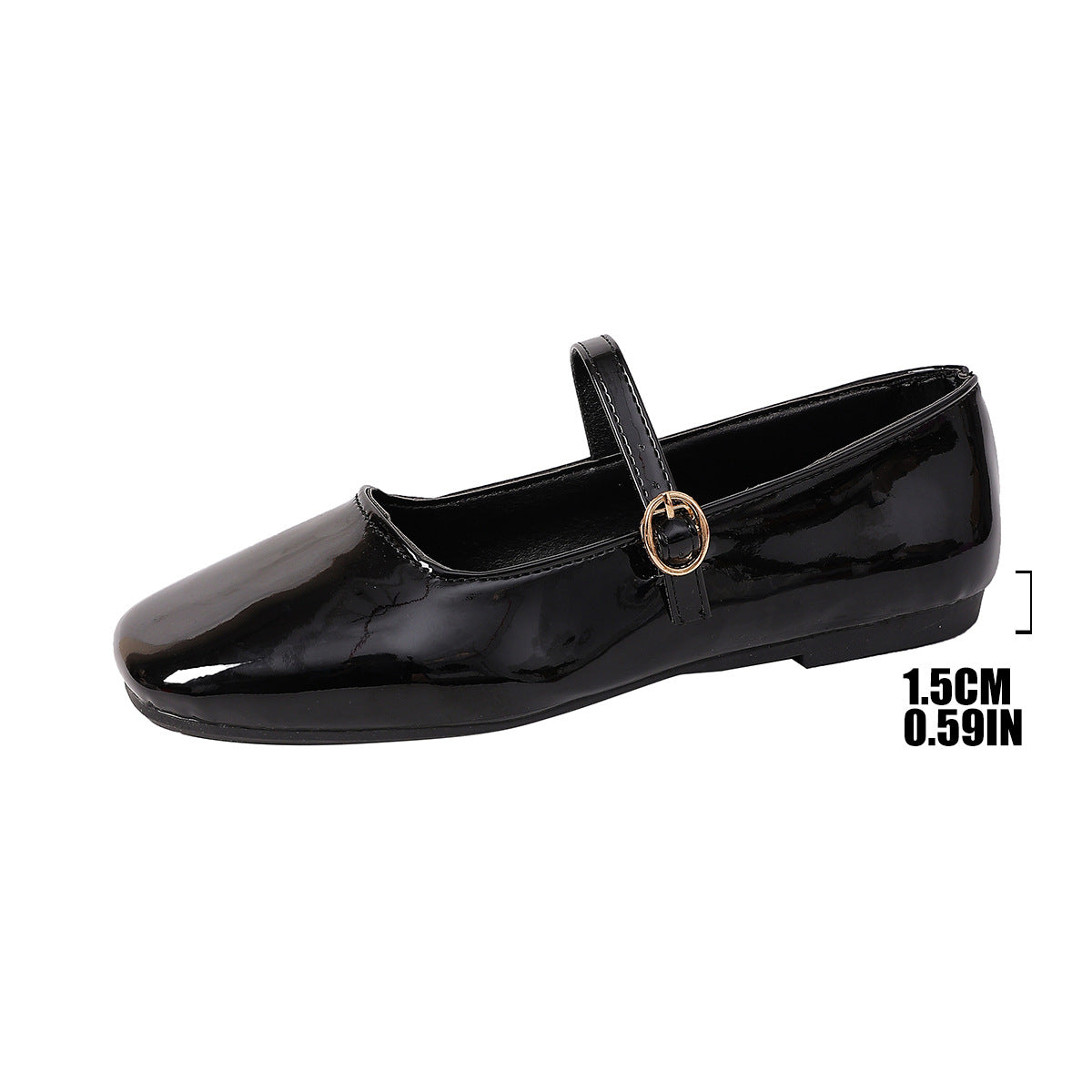 Women's Ballet Flats with Elegant Strap and Shiny Upper