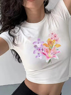 Women's Crop T-Shirt with Retro Phone Design