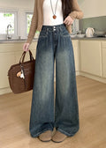 Women's Comfortable High-Waist Wide-Leg Jeans with Button Detail and Modern Pockets