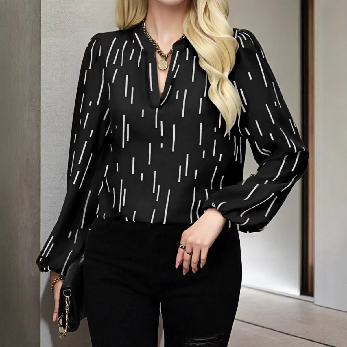 Women's Blouse Shirt with Striped Pattern